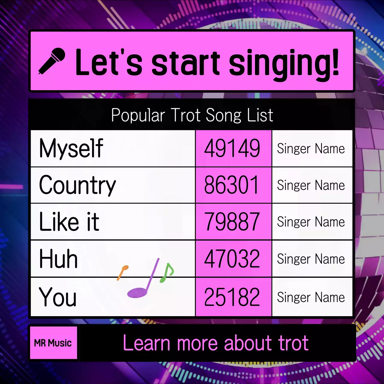 핑크 모던 트로트 뮤직 가이드 인스타그램 캐러셀