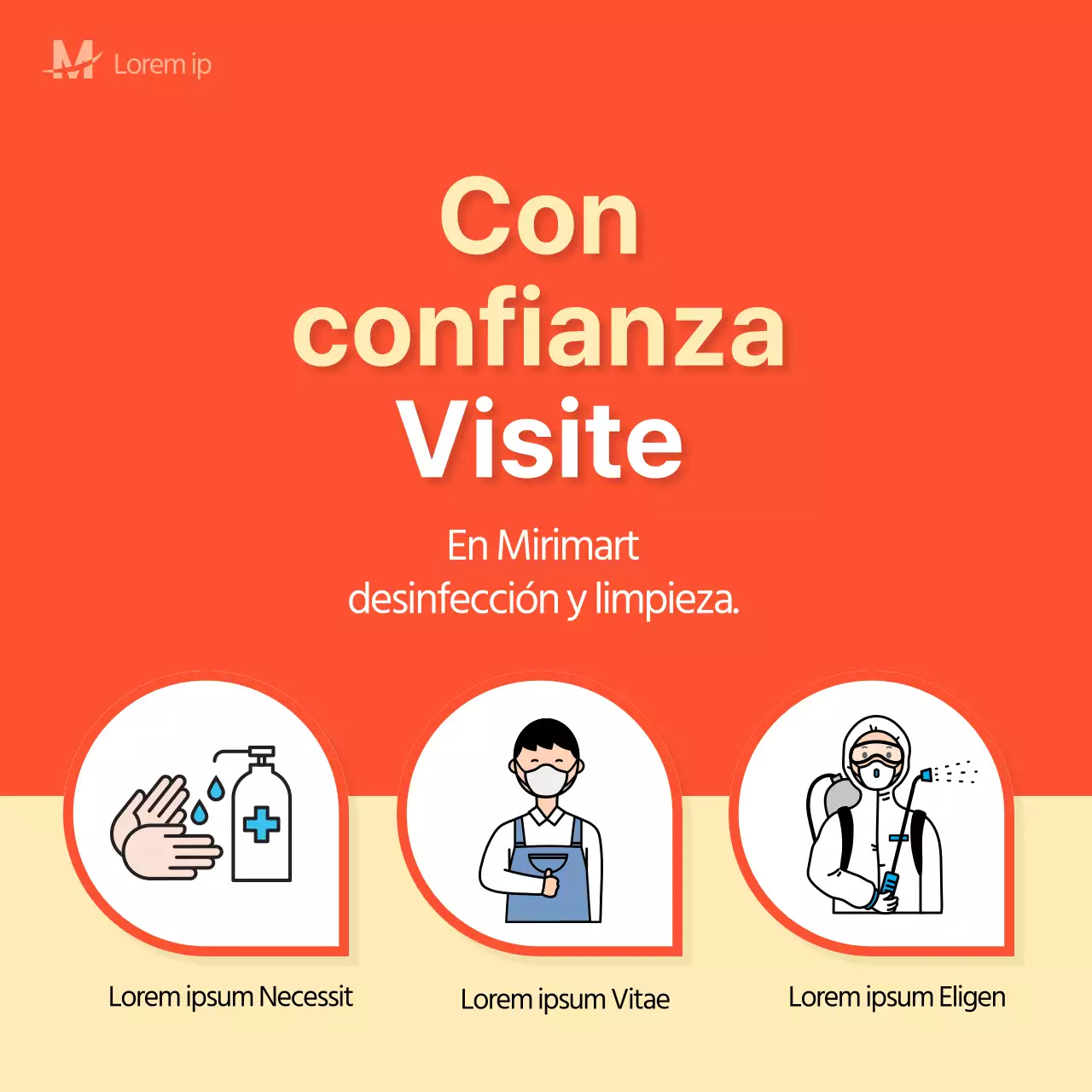 Pancarta de orientación COVID-19 de color amarillo anaranjado, sencilla y concisa