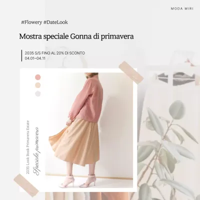 Una mostra di gonne primaverili in cornici Polaroid pastello