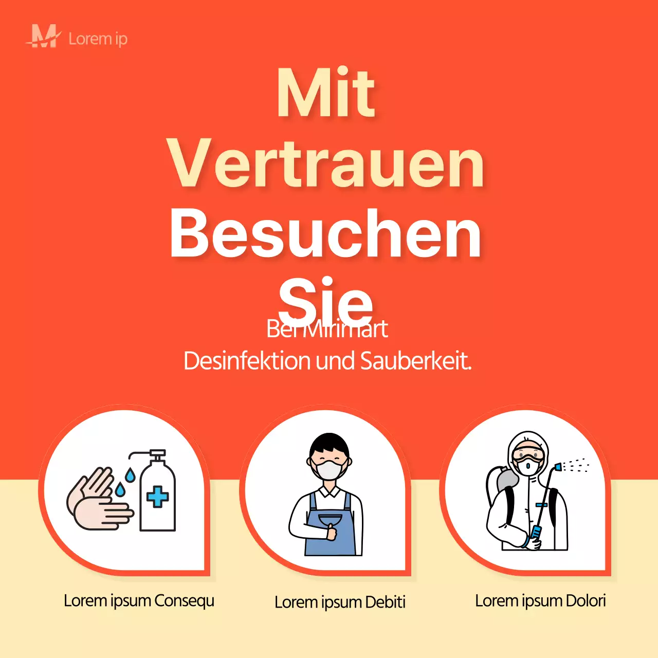 Gepflegtes Banner mit orangefarbenem Hintergrund über Koronasicherheit und -prävention