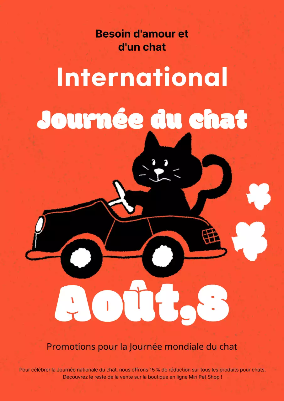 Cat's Day en orange avec une touche de dessin mignon