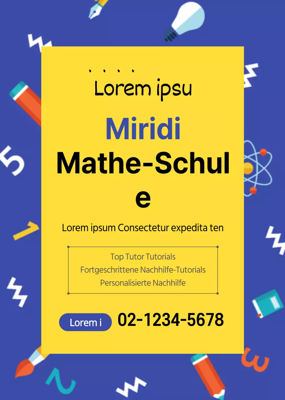 Illustrationsmuster eines blauen Fensters, das für eine Mathe-Schule wirbt