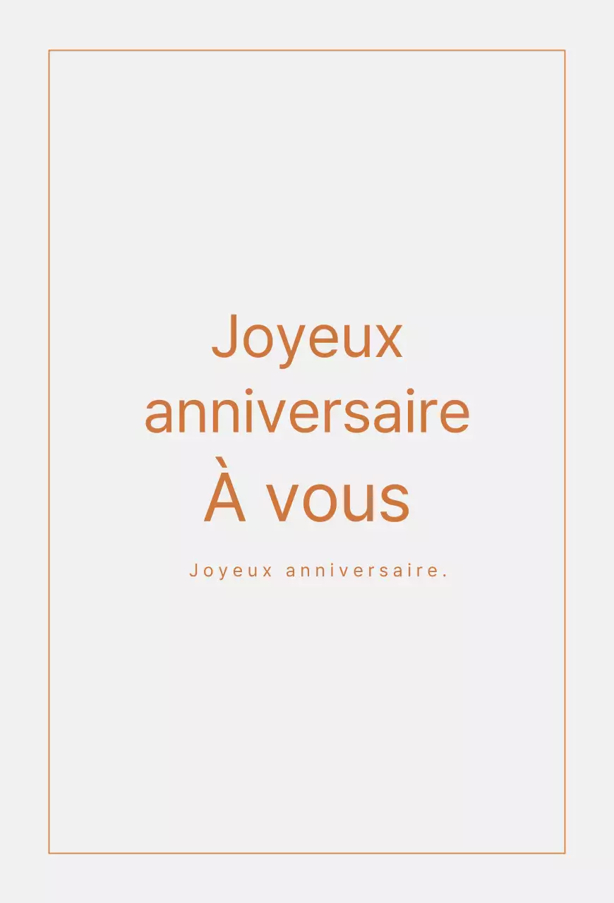 Carte d'anniversaire simple avec des lignes et du texte orange et gris