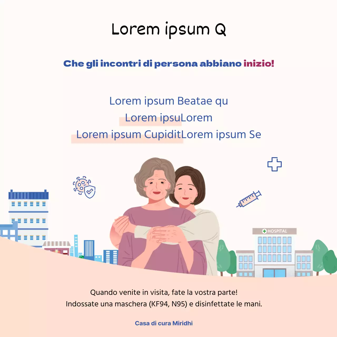 Semplici istruzioni illustrate in blu e rosso per il contatto diretto con il pubblico