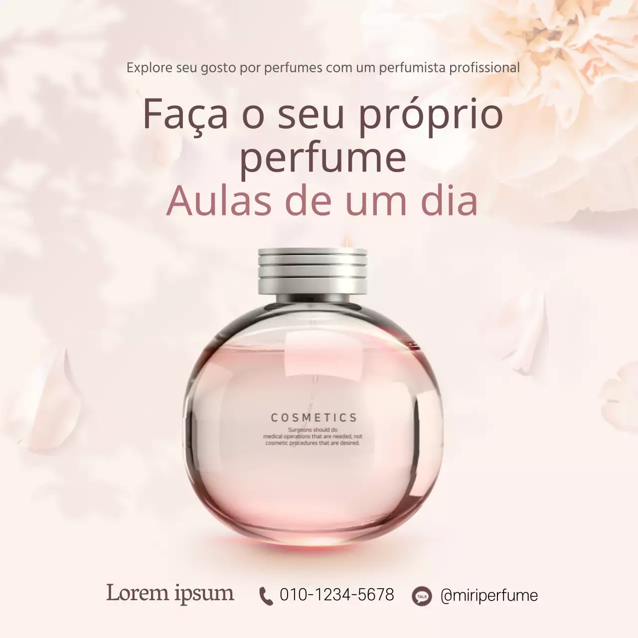 Desenho promocional para uma aula de um dia sobre como criar o seu próprio perfume em tons de rosa claro