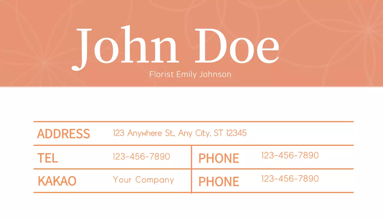 Orange Minimal Floral Business Card
