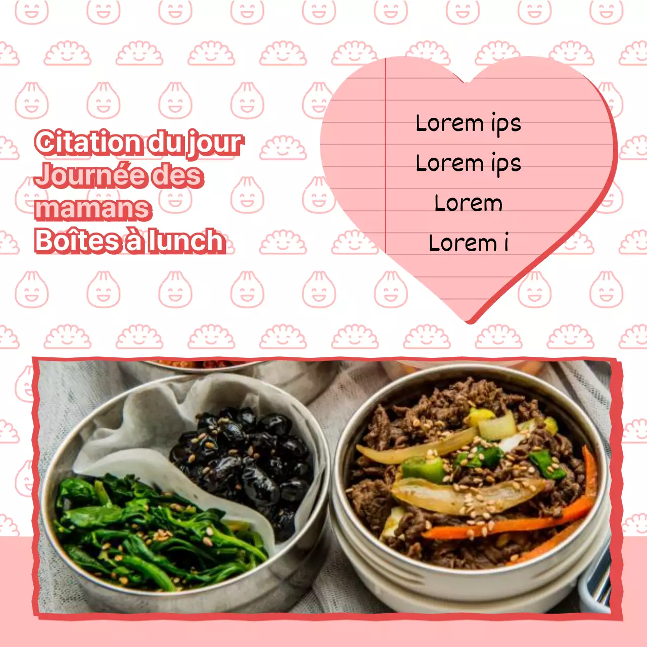 Guide des repas pour la boîte à lunch rose et blanche