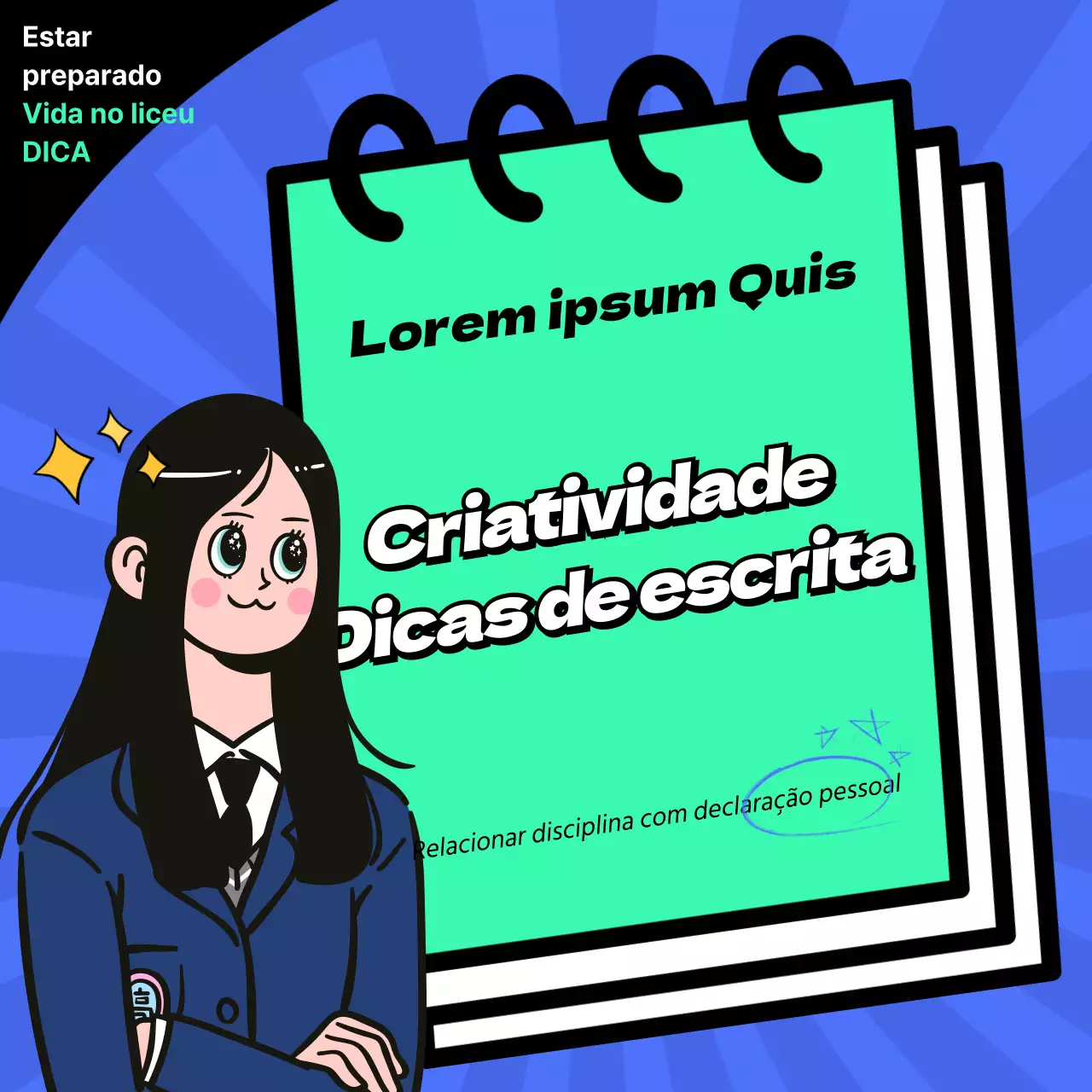 Ilustração de personagens Lifebook Dicas de escrita Social Media Squares