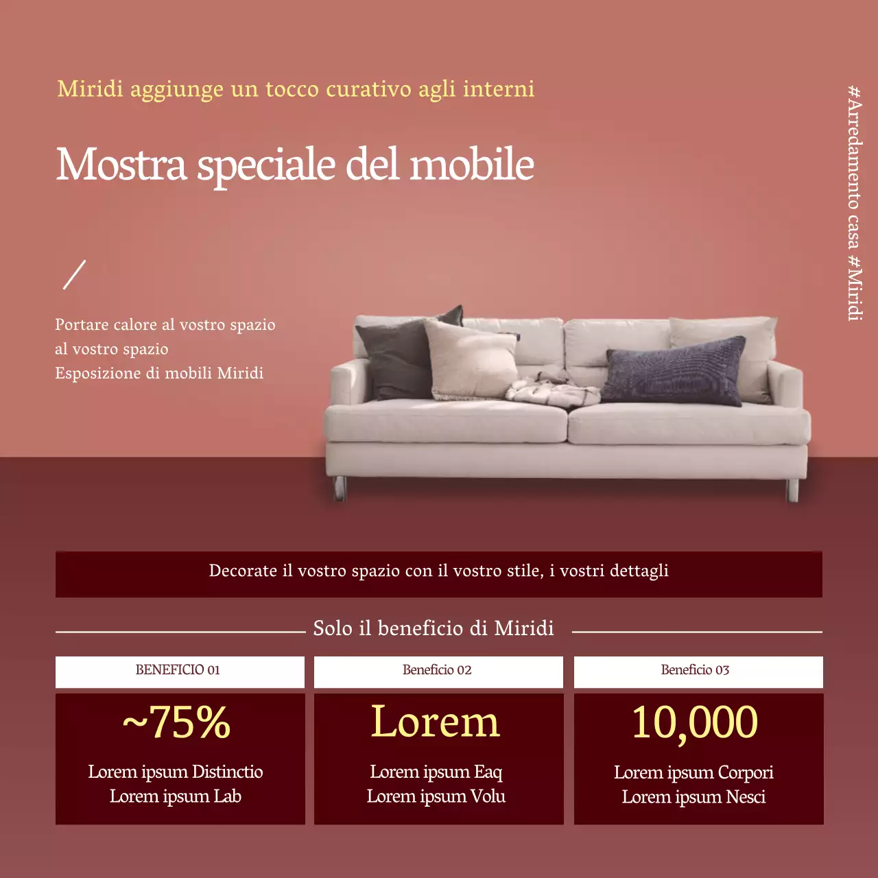 La foto rosa mette in risalto l'arredamento pulito per promuovere l'evento