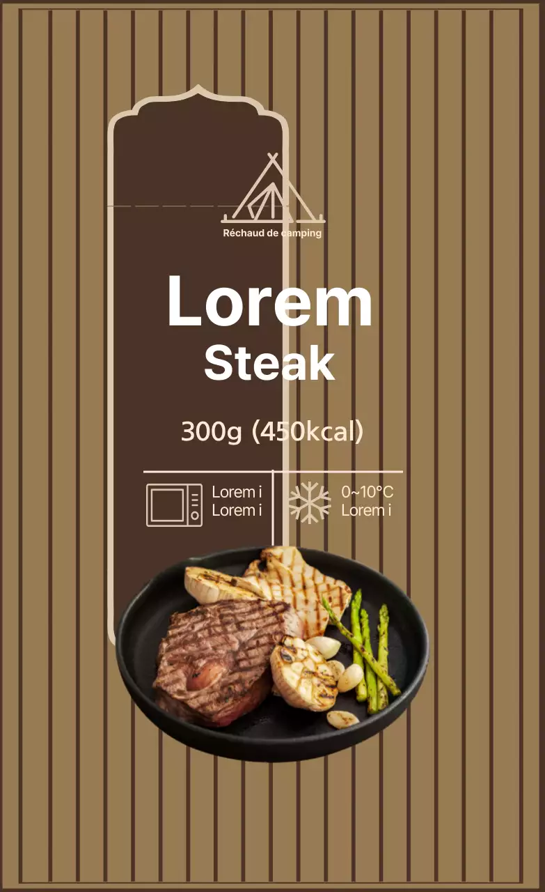 Etiquette de cuisson de steak en ivoire marron avec photo