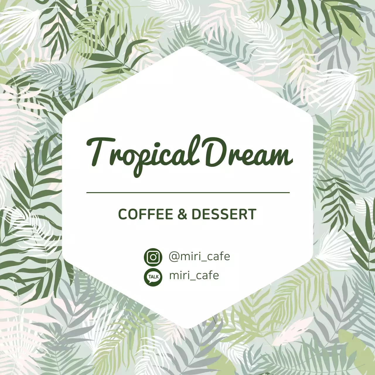 Label Promosi Kartu Nama Kafe Pola Tropis Hijau