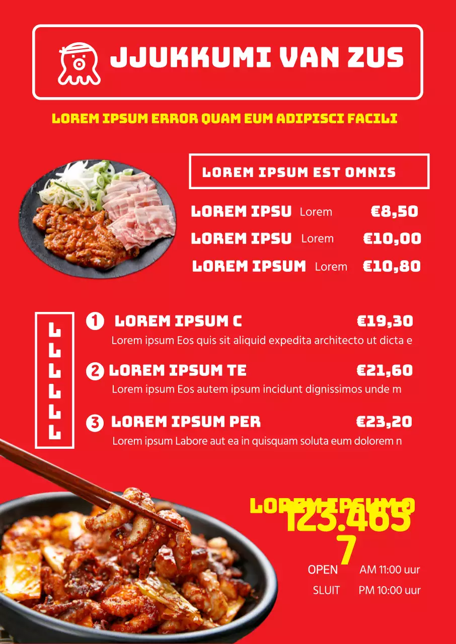 Rode logo fotoUitgelicht voedsel voorproefmenu