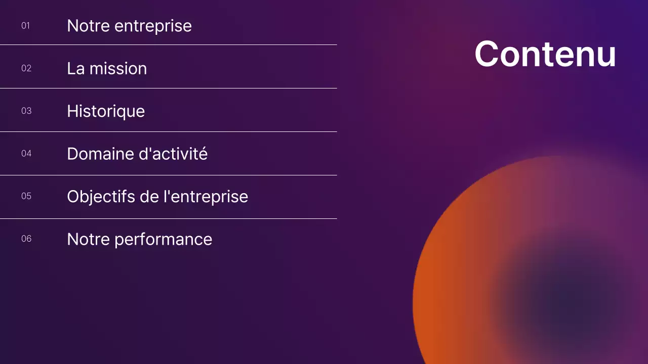 Profil d'entreprise en dégradé violet et orange