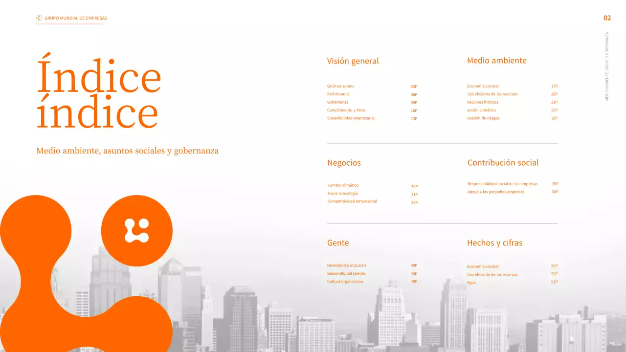 Informe de sostenibilidad ESG empresarial en naranja