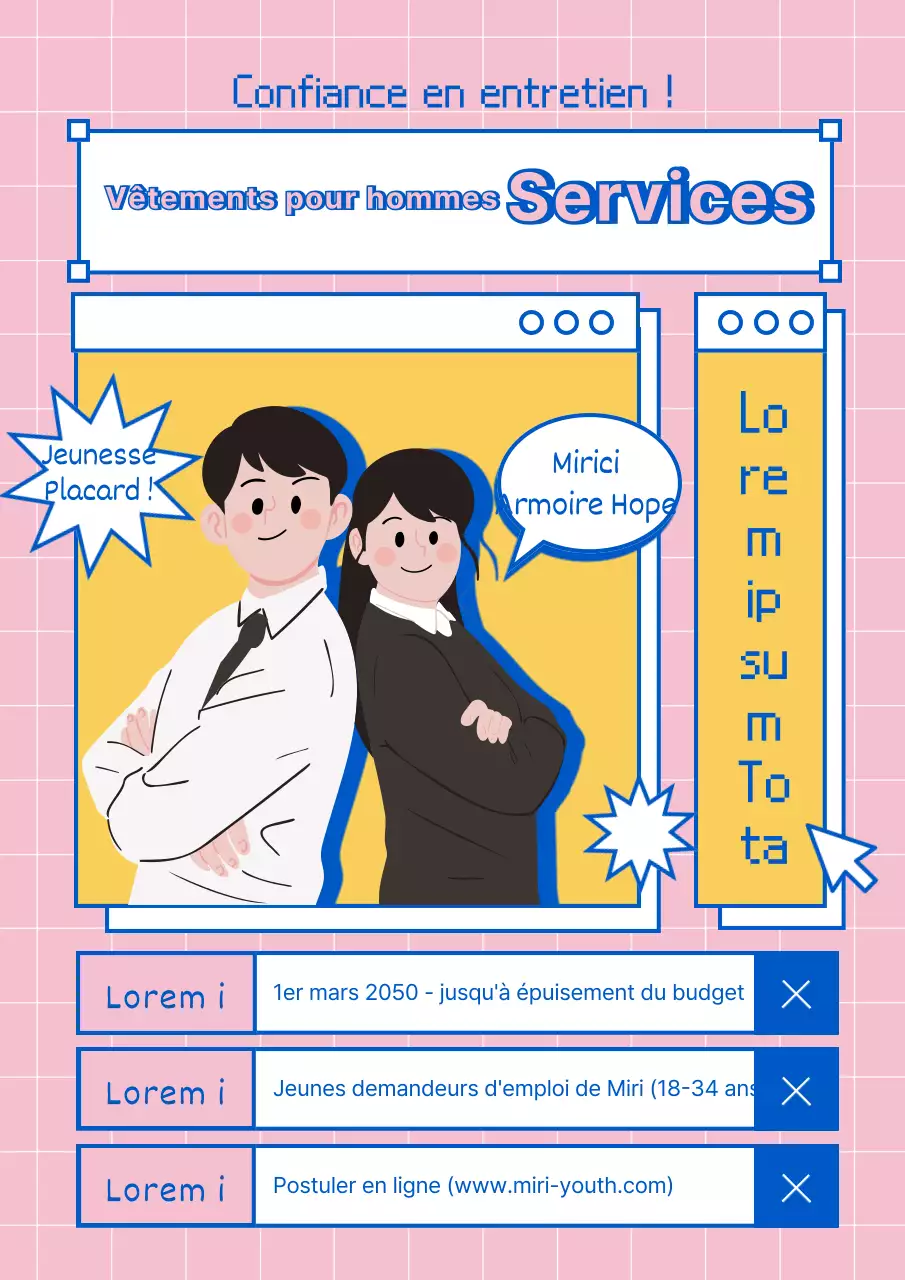 Illustration d'un concept de boîte de recherche Internet en bleu et jaune pour un service de location de matériel d'entretien d'embauche.