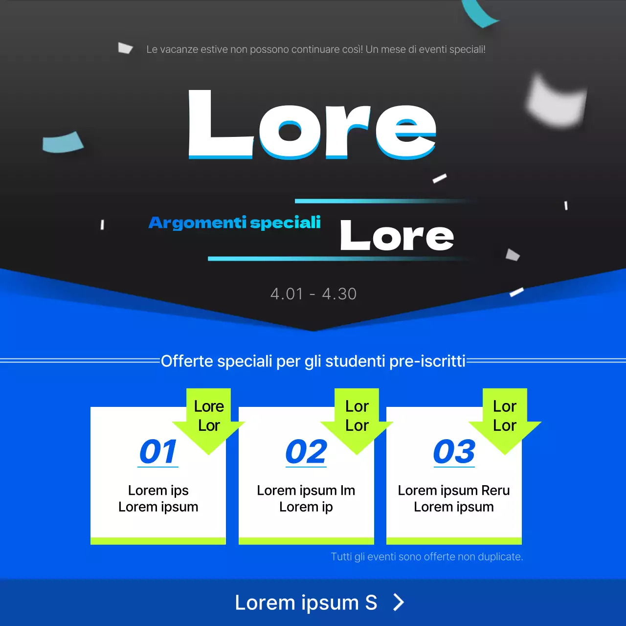 Un semplice evento speciale blu e nero per le vacanze estive