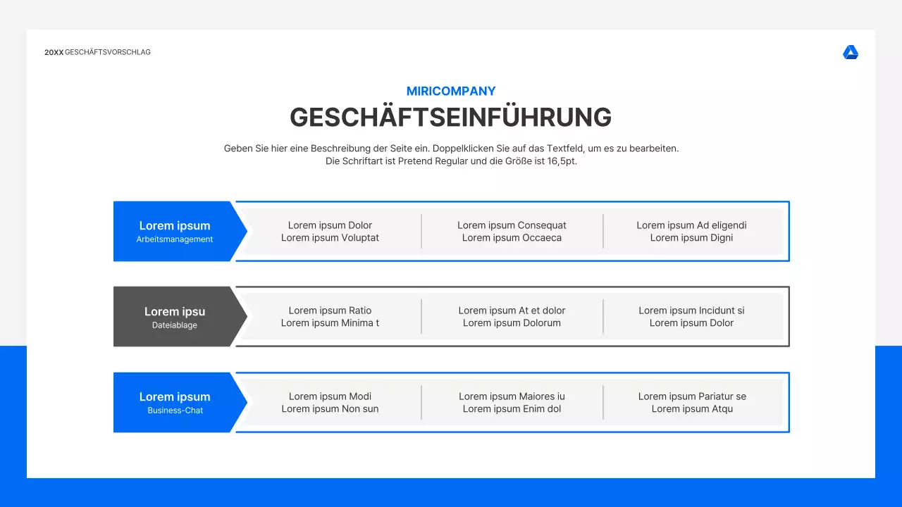 Saubere, intuitive Präsentationsmappe für Geschäftsangebote in Blau und Hellgrau