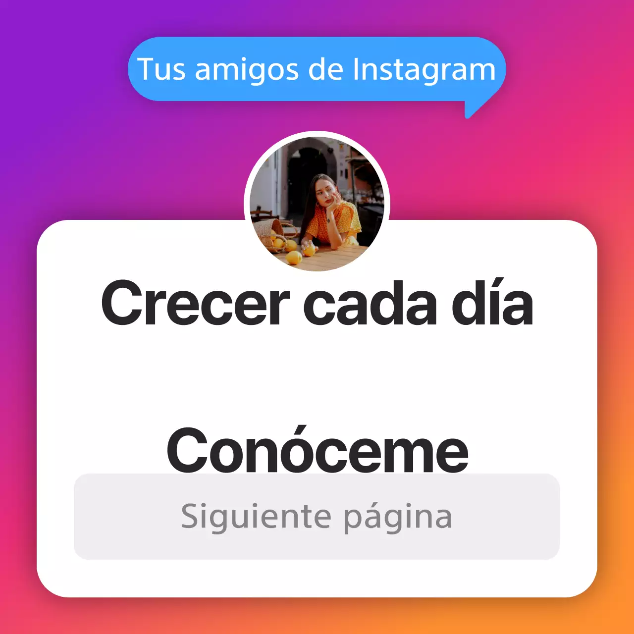 Instagram concepto inanimado bio en degradado púrpura y naranja