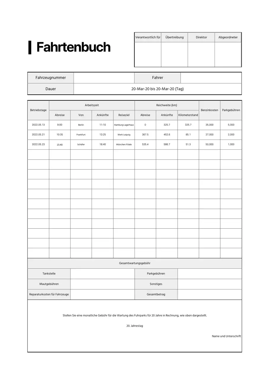 Ein einfaches, gut gestaltetes Logbuchdokument