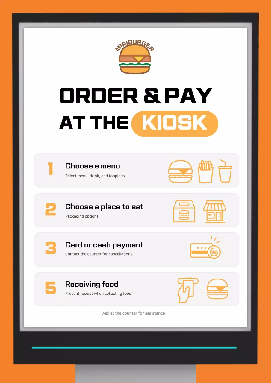 Orange Modern Kiosk Instruction Poster