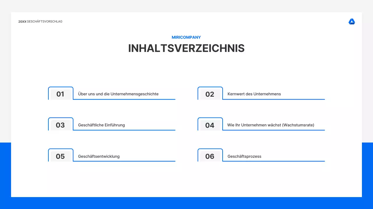 Saubere, intuitive Präsentationsmappe für Geschäftsangebote in Blau und Hellgrau