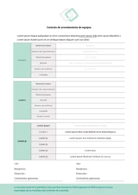 Contrato de arrendamiento de equipos documento comercial de arrendamiento de equipos en tonos grises y verdes