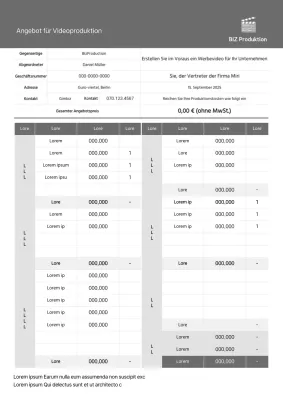 Das graue Angebot für die Produktion von Werbevideos