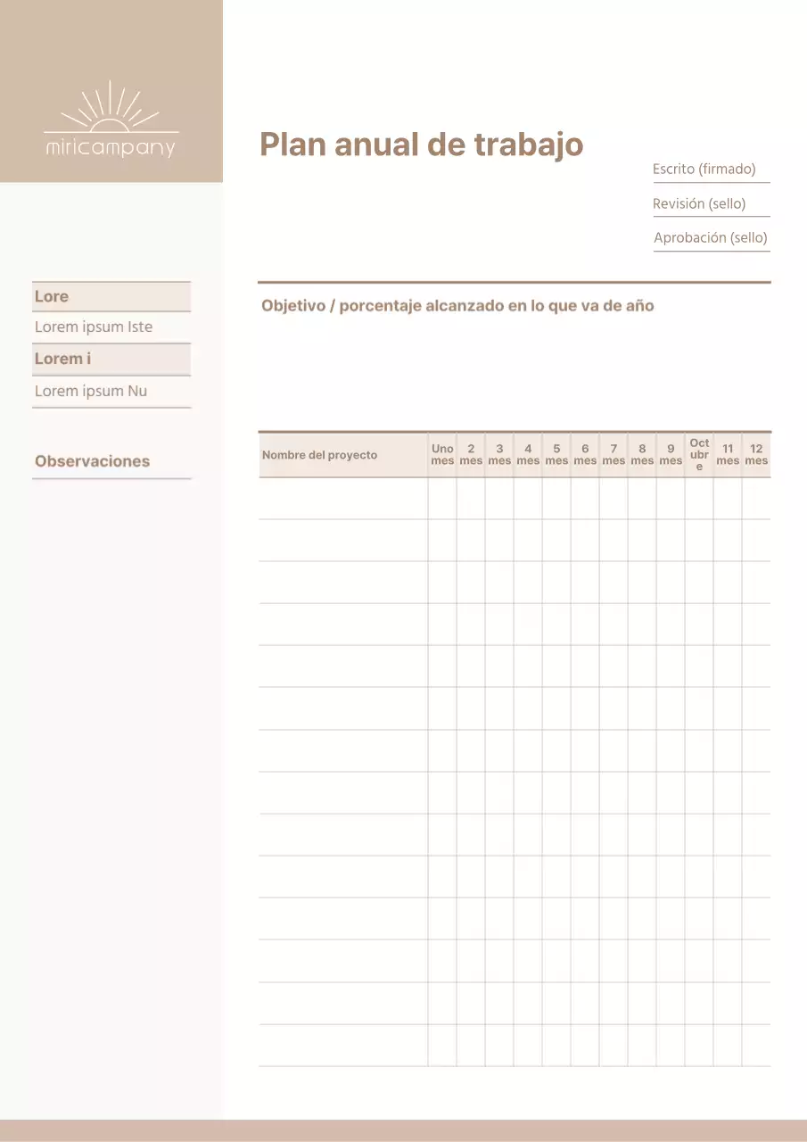 Un plan de trabajo anual limpio y de color beige