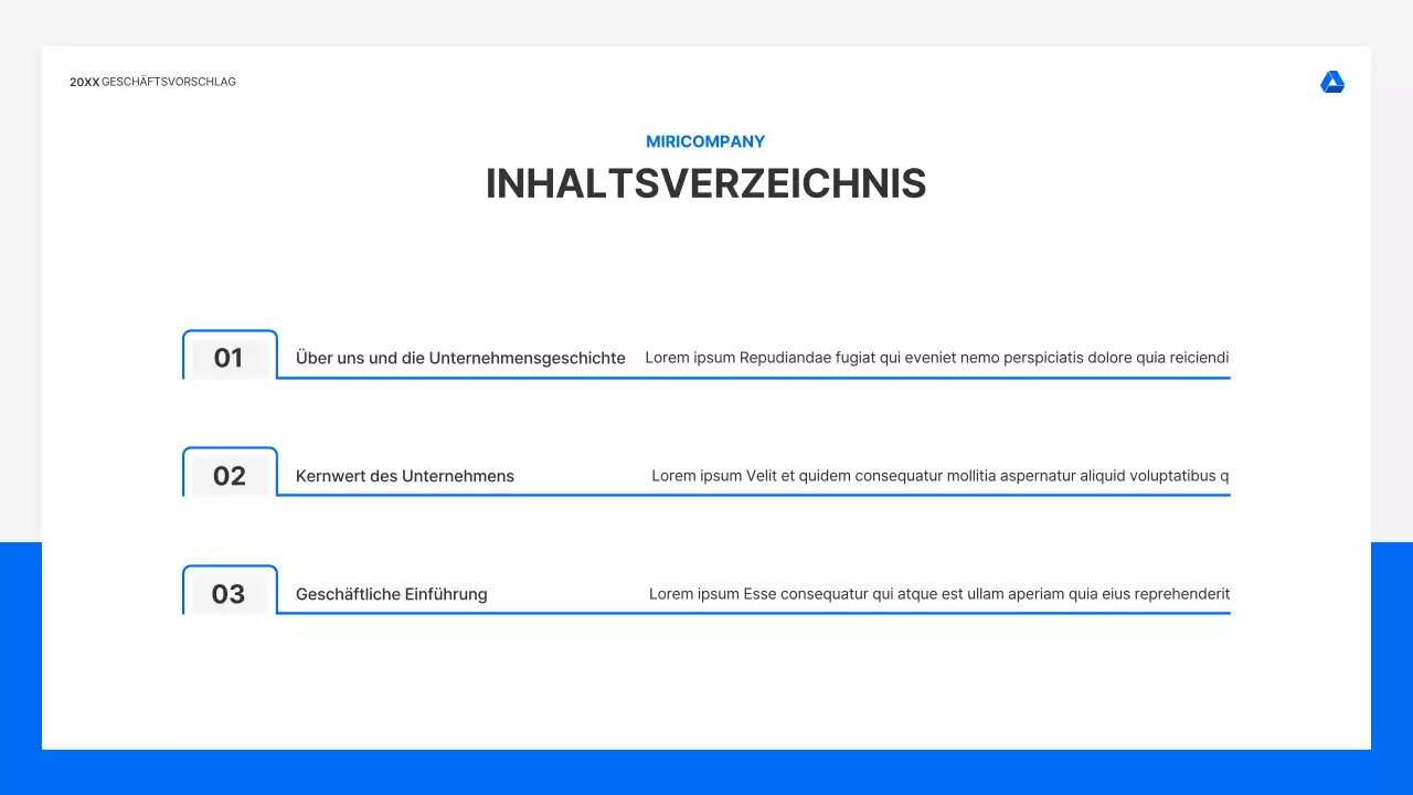 Saubere, intuitive Präsentationsmappe für Geschäftsangebote in Blau und Hellgrau