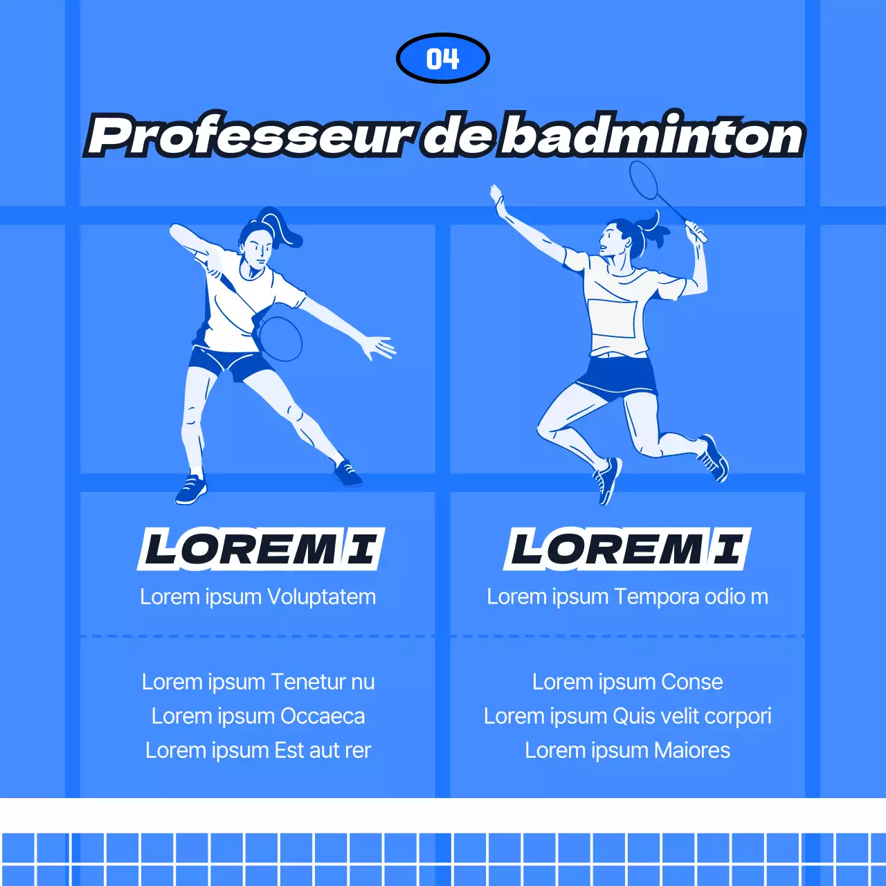Recrutement de membres pour un club de sport avec un concept de terrain de badminton bleu
