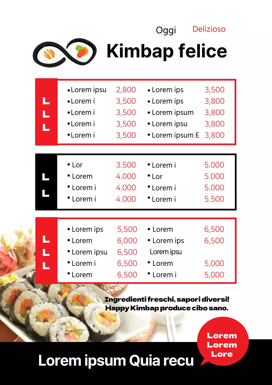 logo rosso nero foto bistrot kimbap menu