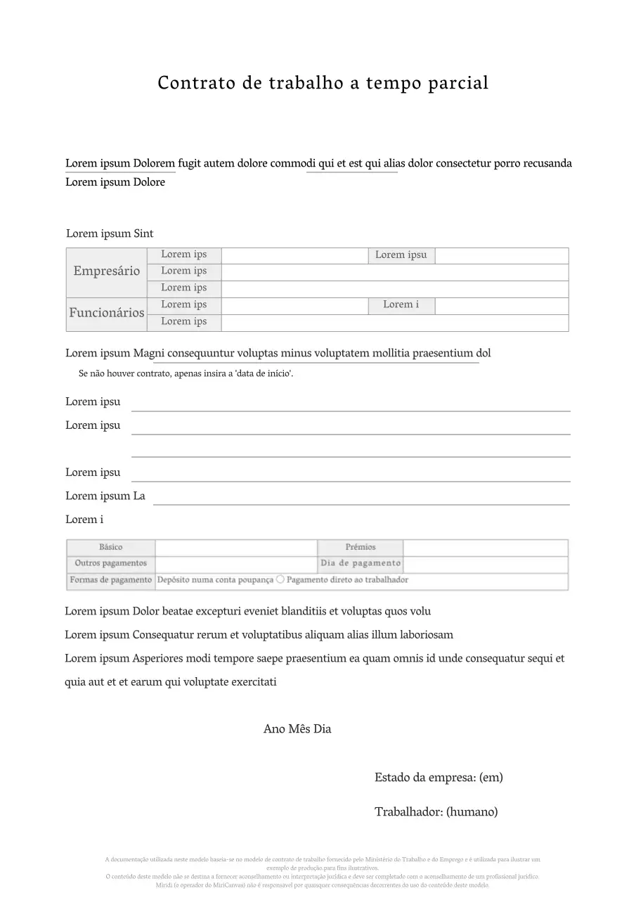 Formatação limpa de documentos Contrato de trabalho a tempo parcial