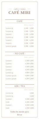 Sencillo cartel de menú de cafetería en blanco y marrón