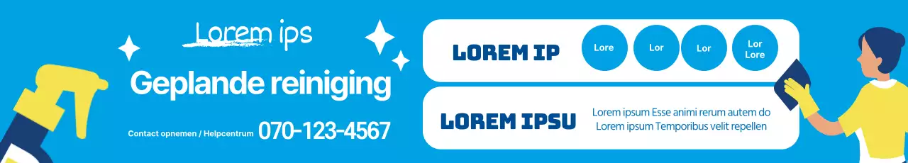 Blauwe illustratie ter promotie van een nette schoonmaakdienst