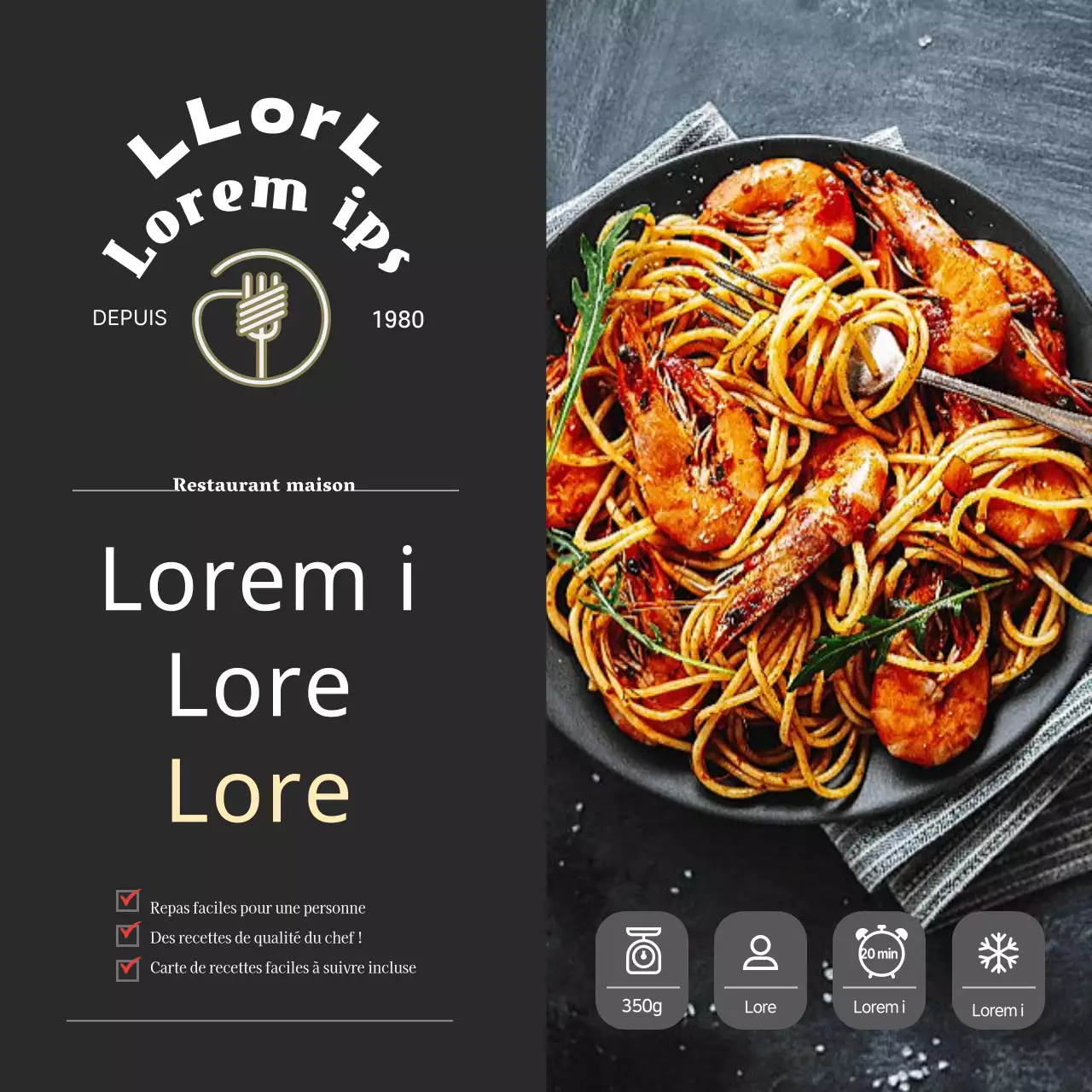 Autocollants noirs pour kits de repas de restaurants luxueux