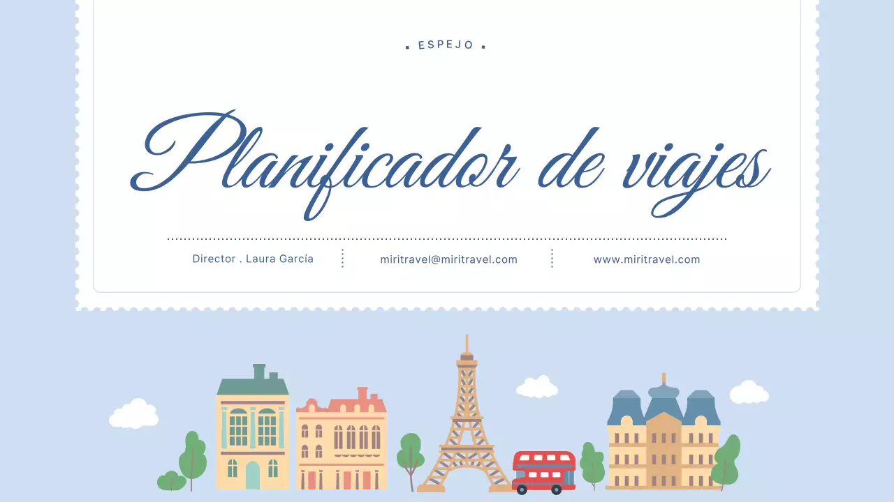 Itinerario con ilustraciones de los destinos europeos en azul claro