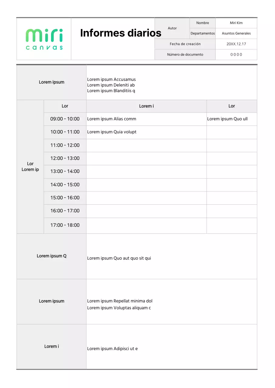 Formato básico del documento de información diaria