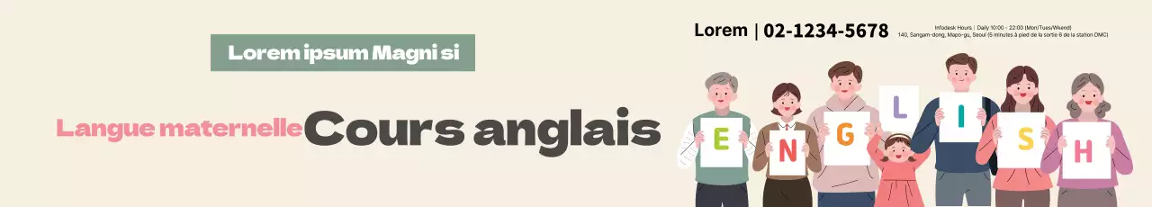 Illustration rose Promotion de l'école d'anglais