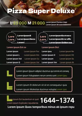 Table de menu avec une photo de pizza noire