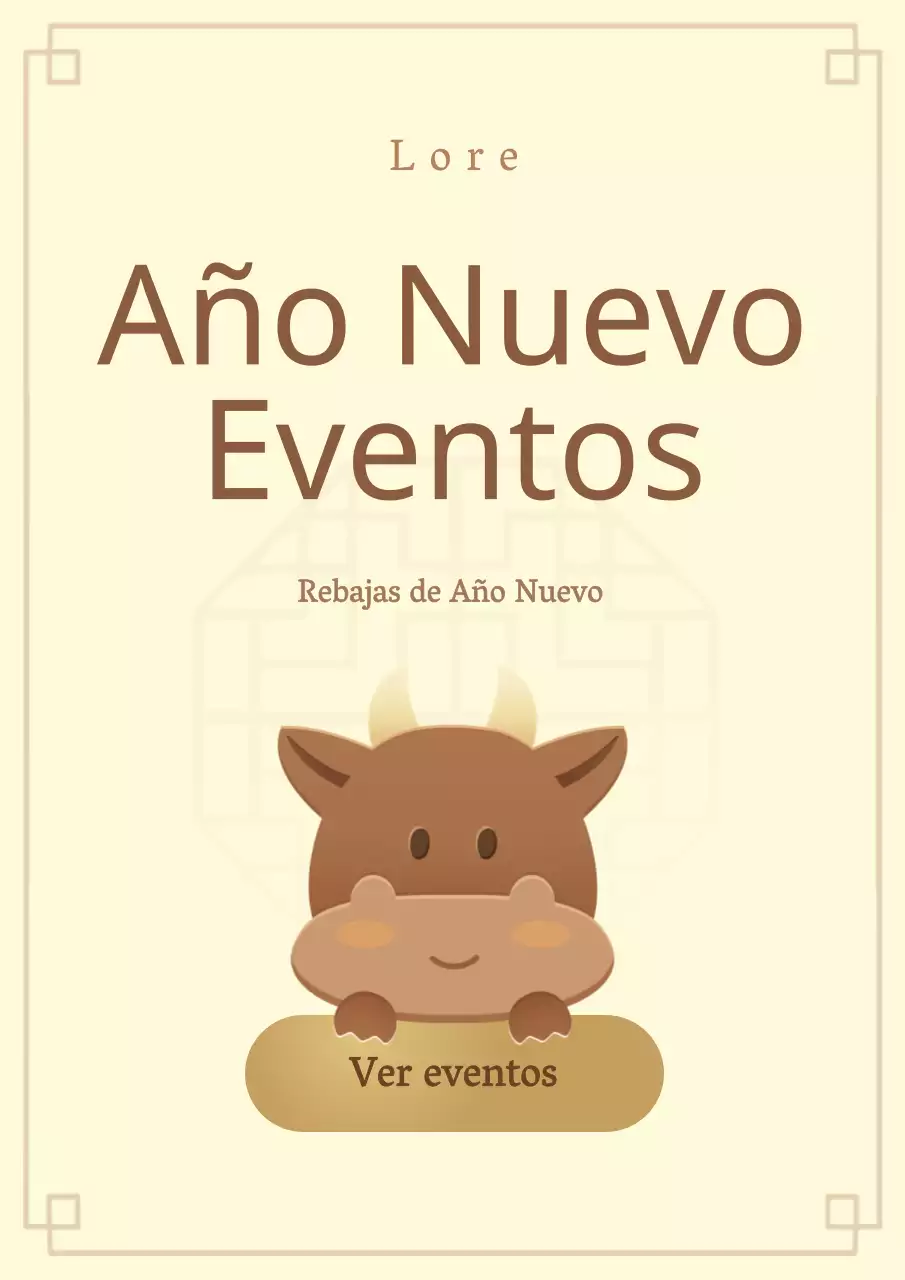 Página promocional del evento de Año Nuevo con simpáticas ilustraciones amarillas