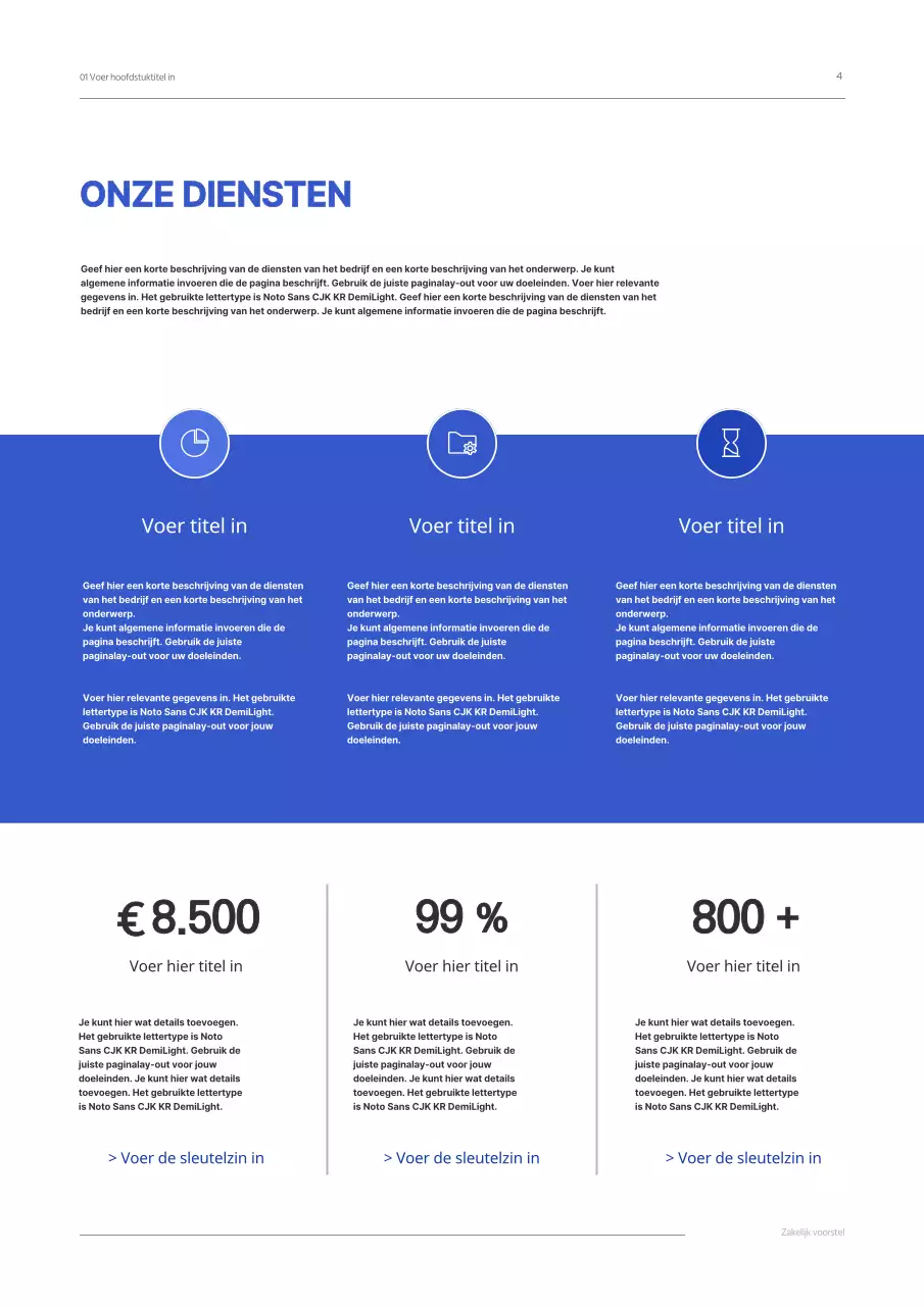 Eenvoudig concept zakelijk voorstel in blauw