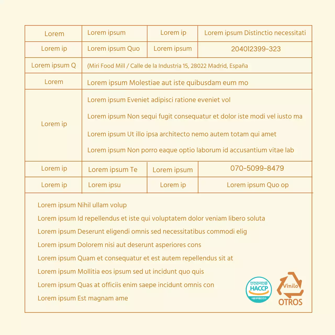 Etiquetas limpias con detalles de alimentos y letras de color beige