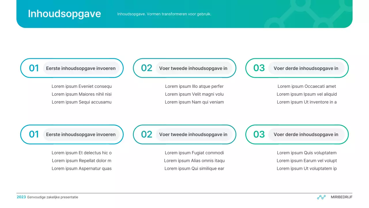 Eenvoudige zakelijke presentatie met kleurverloop in lichtblauw en groen