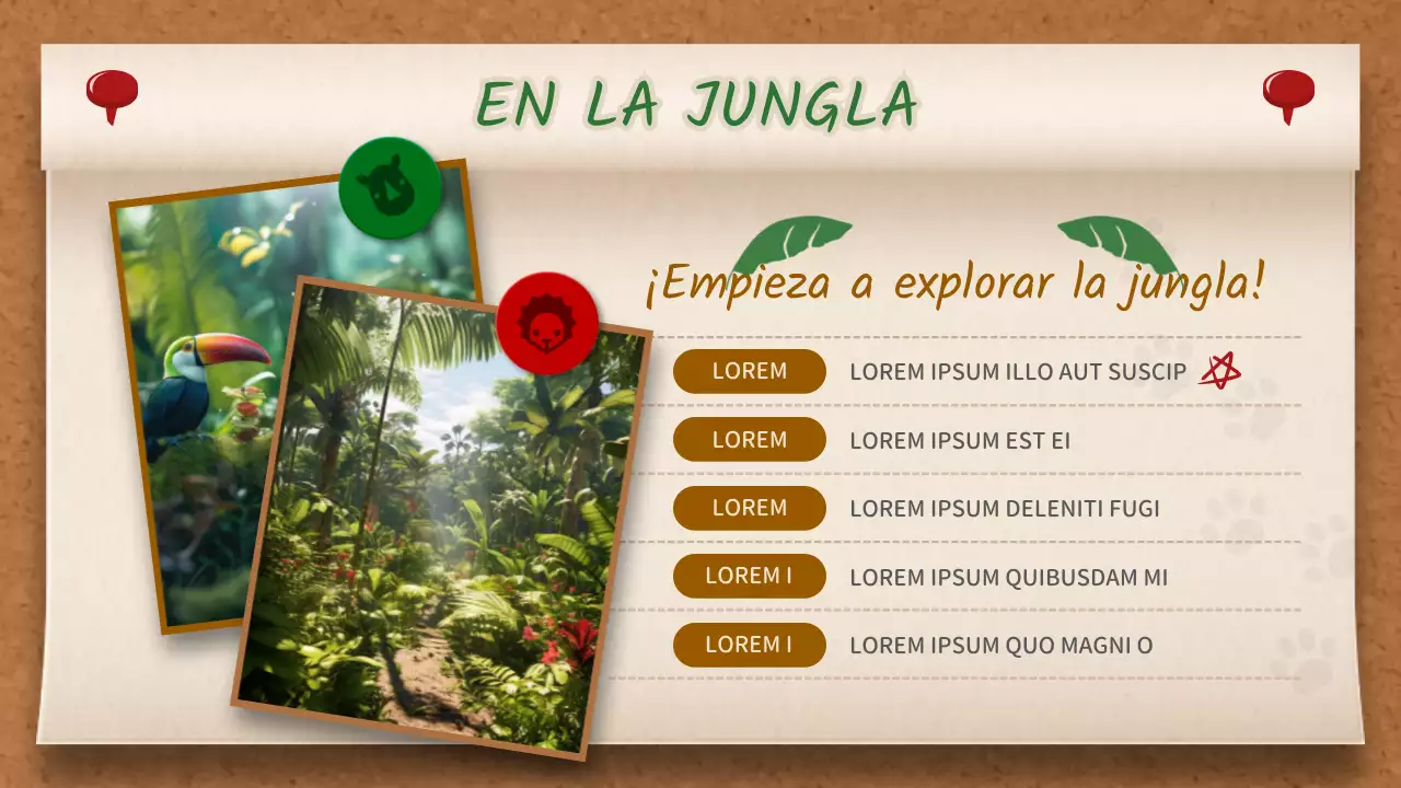 Pizarra de notas marrón y verde Concepto Jungle Story