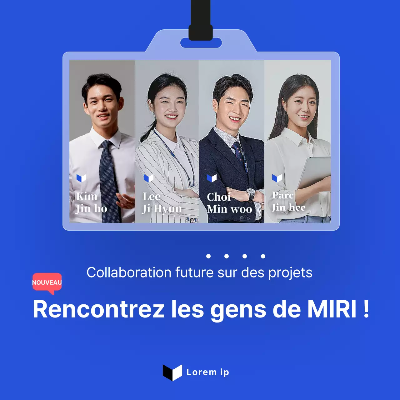 Une présentation simple et claire des nouveaux employés dans des tons bleus CardNews