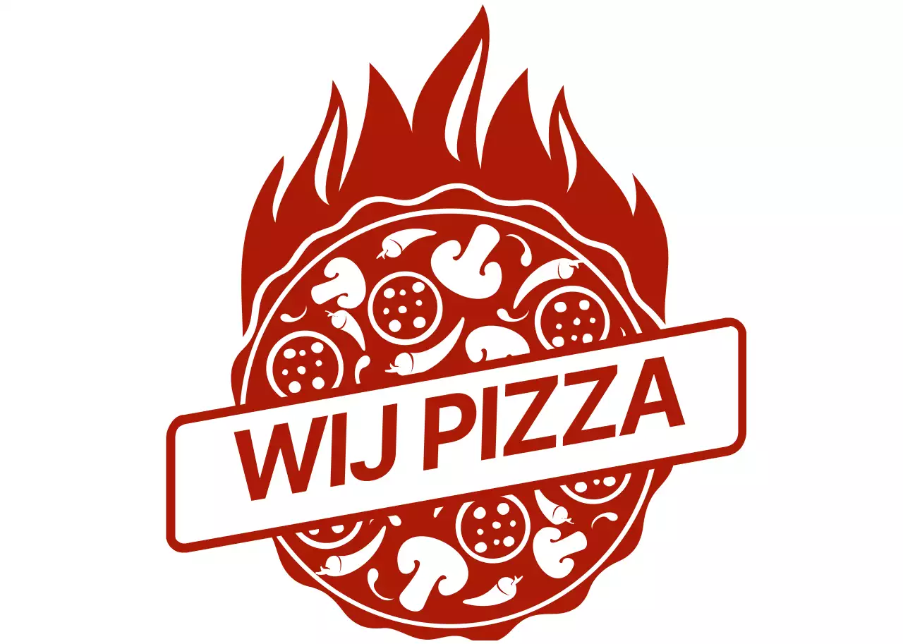 Geïllustreerd concept pizzeria-logo in wit en rood
