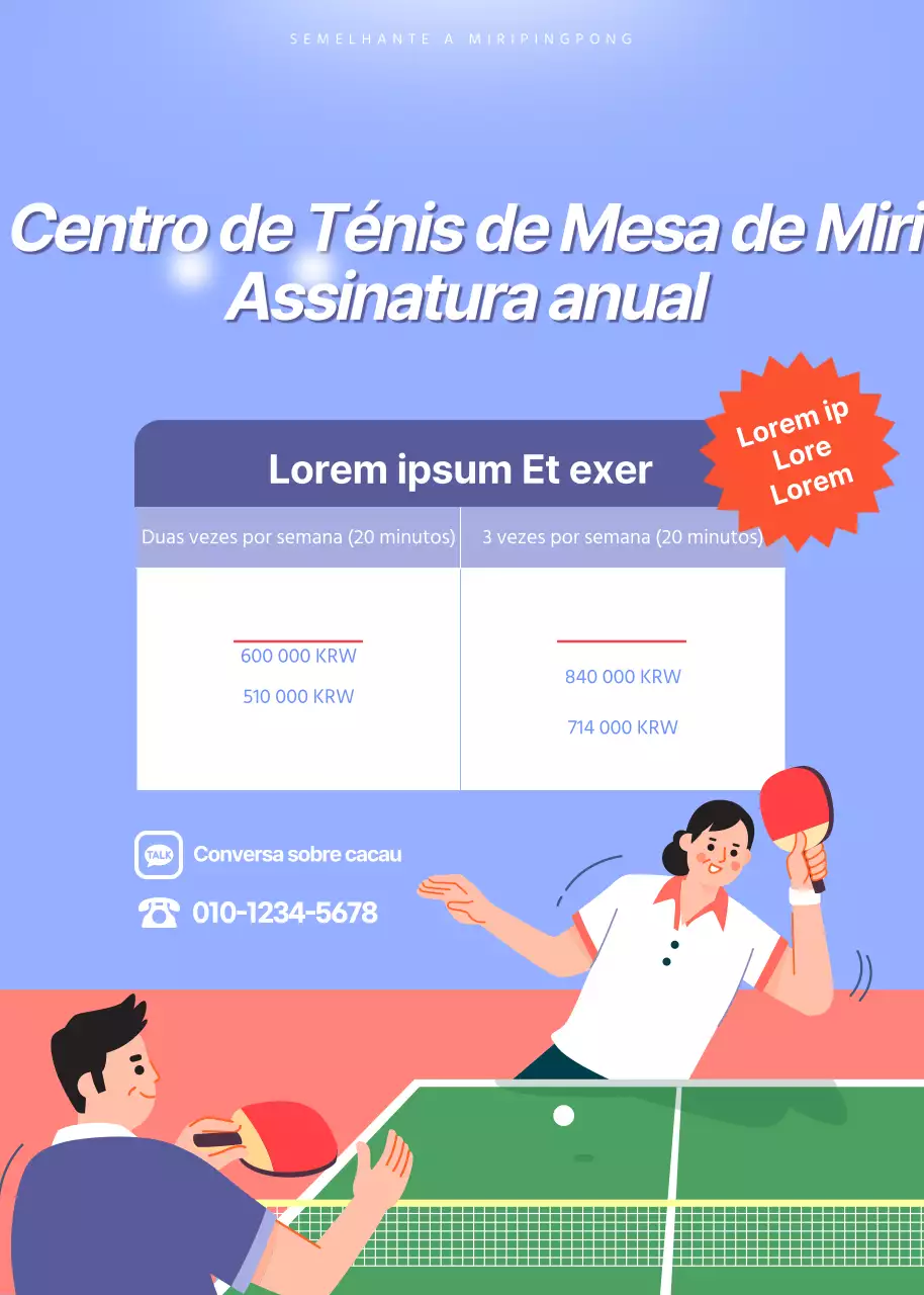 Assinatura anual com desconto para um salão de pingue-pongue com um conceito divertido de ilustração de pingue-pongue