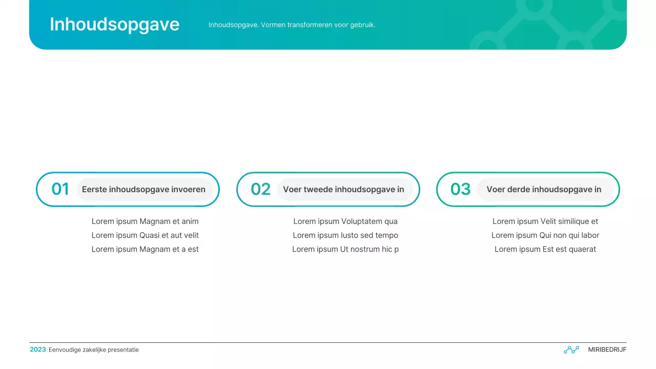 Eenvoudige zakelijke presentatie met kleurverloop in lichtblauw en groen