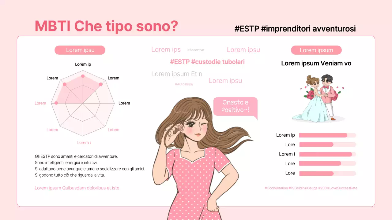 MBTI in rosa: che tipo sono? Infografica di autopresentazione ESTP
