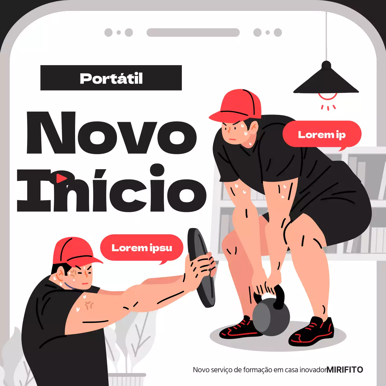 Apresentação da nova aplicação de treino em casa a preto e vermelho
